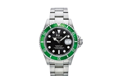 ROLEX | REF 16610T SUBMARINER 'PRE-PRODUCTION KERMIT FLAT-4', A STAINLESS STEEL AUTOMATIC CENTER SECONDS WRISTWATCH WITH DATE AND BRACELET, CIRCA 2002 | 勞力士 | 16610T型號「SUBMARINER 'PRE-PRODUCTION KERMIT FLAT-4'」精鋼自動上鏈鍊帶腕錶備日期顯示，年份約2002