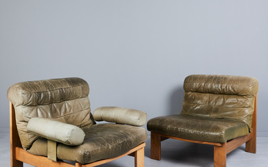 ROLF BENZ. Two-piece modular sofa/two armchairs, beech, leather, 1970s, Germany (2).