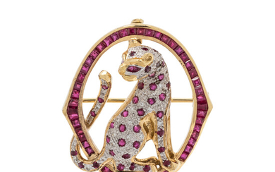 RUBY AND DIAMOND LEOPARD BROOCH