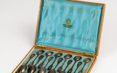 RUSSIAN CASE BY THE GRACHEV BROTHERS WITH 12 SILVER SPOONS