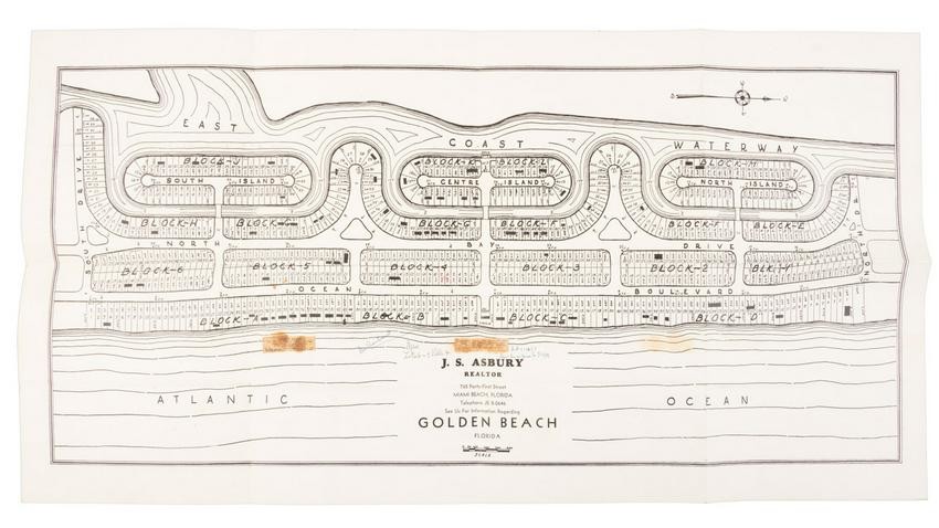 Real estate map of exclusive Golden Beach, Florida