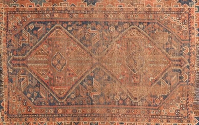 Rectangular Persian rug with two medallions, having an