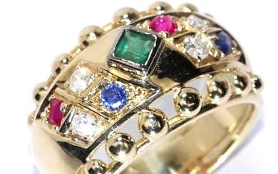 Ring - 14 kt. Yellow gold - 0.43 tw. Diamond (Natural) - Emerald