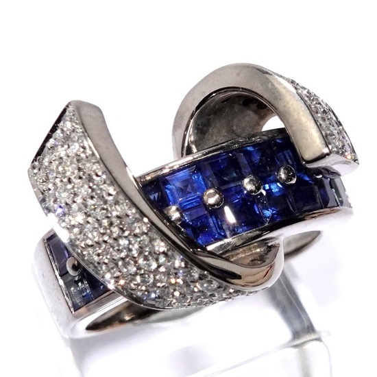 Ring - 18 kt. White gold - 4.16 tw. Diamond (Natural) - Sapphire