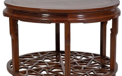 Robust Antique Chinese Hardwood Center Table, 19th c., the banded moulded top above a restrained