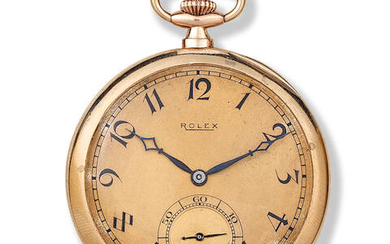 Rolex. A 9K gold keyless wind open face pocket watch