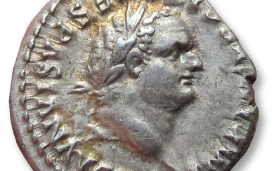 Roman Empire. Titus (AD 79-81). Silver Denarius,Rome mint January-June 80 A.D. - Pulvinar reverse