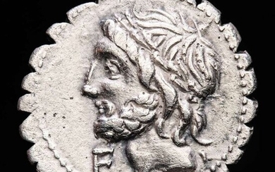 Roman Republic. Cornelius Scipio Asiagenus, 106 B.C.. AR Denarius,Rome mint - Head of Jupiter / L·SCIP·ASIAG Jupiter in quadriga