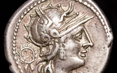 Roman Republic. L. Opeimius, 131 BC. AR Denarius,L OPEIMI / ROMA Apollo in biga holding reins, bow and arrow