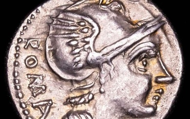 Roman Republic. Lucius Flaminius Chilo, 109-108 BC. Denarius Rome mint, 109-108 BC. Victory in biga right, holding reins and wreath below L FLAMINI in ex. CILO.
