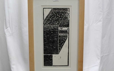 Ron Sims (1944-2014) signed limited edition woodcut - Abstract Image III, 1/25, 43cm x 20cm in glazed frame
