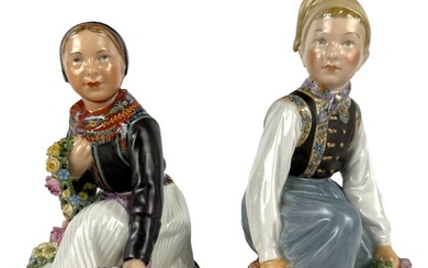 Royal Copenhagen Amager Girl & Boy Figurine 2p LOT