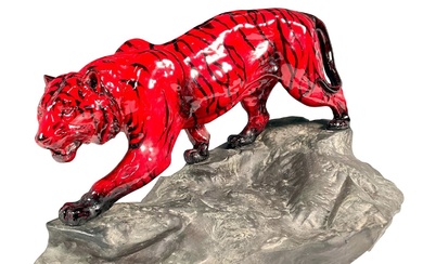 Royal Doulton Flambe Figure, Tiger On A Rock