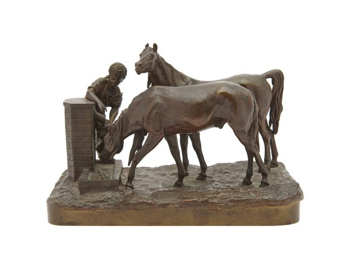 Russian Bronze, depicting two horses and a woman