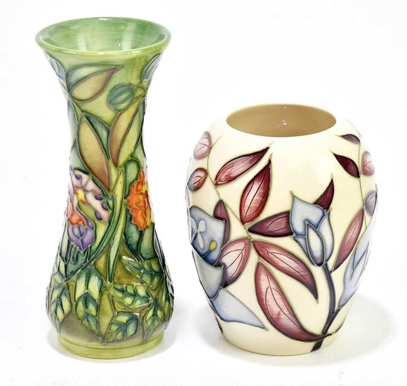SALLY TUFFIN FOR MOORCROFT; a small waisted vase decorated in...