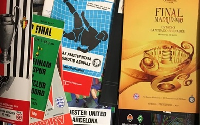 SELECTION OF EUROPEAN CUP FINAL PROGRAMMES FROM 1970 S ONWARDS ALSO INCLUDES SOME WORLD CUP AND WORLD CLUB FINALS VIEW TO ASSESS THE HUGE RETAIL POSSIBILITIES