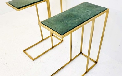 SIDE TABLES, a pair, gilt metal with green marble tops, 60cm...