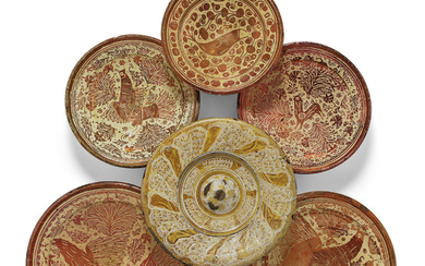 SIX HISPANO-MORESQUE COPPER-LUSTRE POTTERY DISHES, 17TH CENTURY AND LATER