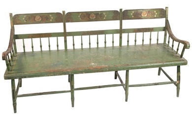 STENCIL-DECORATED DEACON'S BENCH Pennsylvania, 19th Century Back height 34.5". Seat height 17.5".