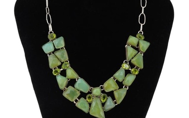 STERLING CHALCEDONY CHRYSOLITE NECKLACE EARRINGS SET
