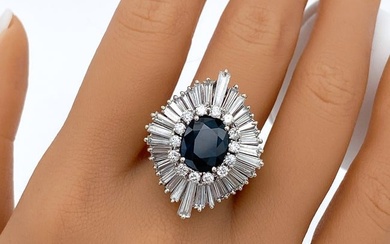 Sapphire And Diamond Ladies Ring, 18k White Gold