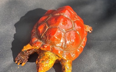 Sculpture, Turtle crawling - Bronze enamelded - 17 cm - Bronze (cold painted), Patinated bronze