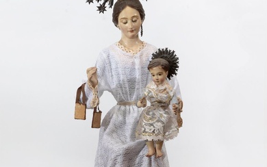 Sculpture de robe ou cap-i-pota de la Vierge du Carmen, 19e siècle. Bois sculpté et...
