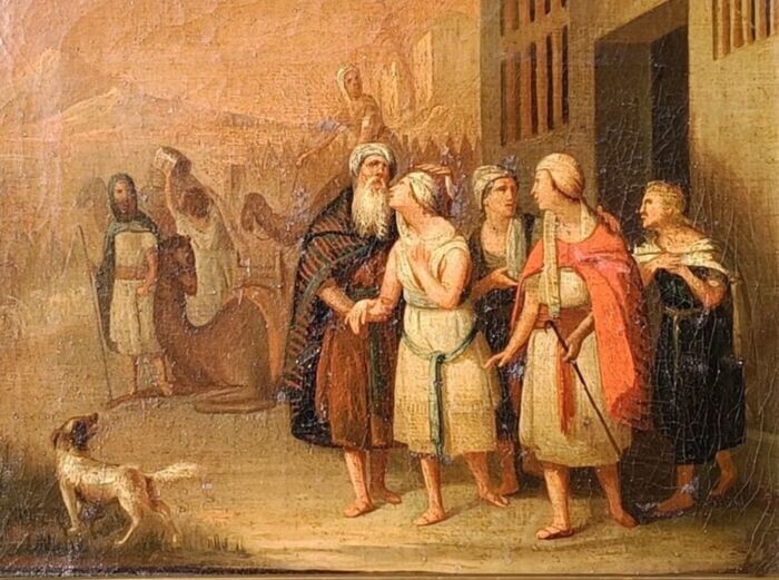 Scuola emiliana (XVIII) - Scena biblica - L'arrivo presso Sara di Tobia figlio di Tobit