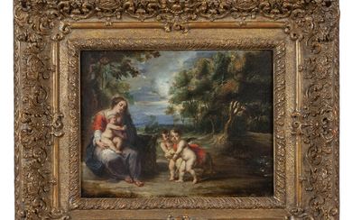 Scuola fiamminga sec.XVII "Madonna con Bambino e angioletti" olio su rame cm....