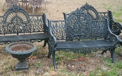 Set Antique Cast Iron Gothic Revival Garden Benches