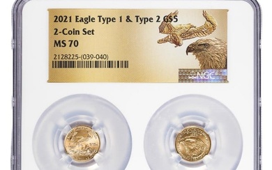 Set of 2021 Type 1 & Type 2 $5 American Gold Eagle Coins NGC MS70