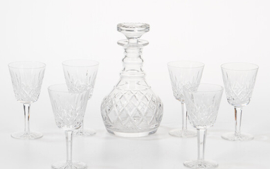 Set of Six Waterford Lismore Pattern Crystal Wines and an English Decanter with Stopper