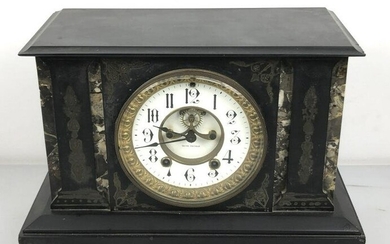 Seth Thomas Marble & Slate Mantle Clock 10 1/4"h x 13