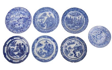 Seven Blue and White Porcelain Plates