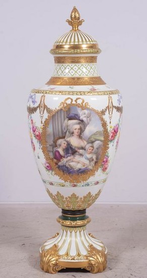 Sevres style porcelain urn w/ lid