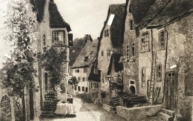 Signed Etching of 19th Century Village