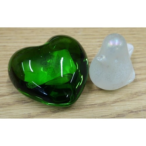Signed French Baccarrt green glass heart (width 7.5cm) and a...