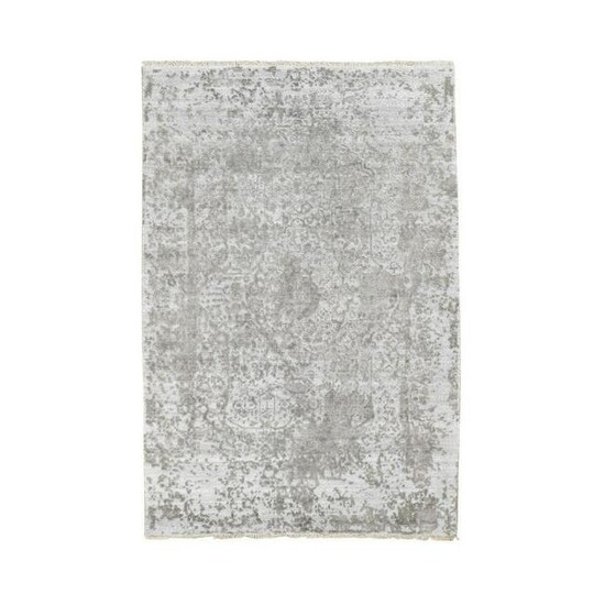 Silver-Dark Gray Erased Persian Design Wool and Pure