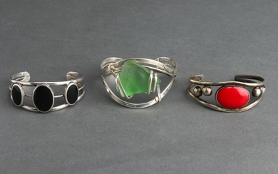 Silver-Tone Onyx, Enamel & Glass Cuff Bracelets, 3