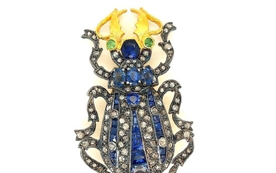Silver and Gold Sapphire Diamond Beetle Pendant