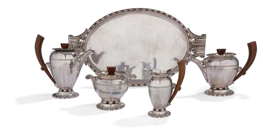Silver plated metal tea and coffee service in...