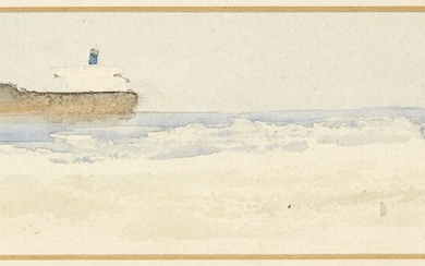 Sir Hugh Casson PRA, British 1910-1999 - Tanker off Isle of Wight; watercolour on paper, 6.8 x 20 cm: together with 2 other watercolours on paper by the same artist, 'Tuscany', 13.3 x 7.3 cm and 'Beaulieu River', 5.6 x 16.2 cm (3) (ARR) Provenance:...