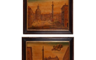 South German or Tyrolean artist, Two rare inlaid panels with views of Rome, mid 18th...
