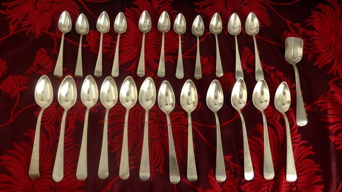Spoon, 12 Tea Spoons - 11 Coffee Spoons - 1 Sugar Spoon - ca. 1900's (24) - .833 silver - Portugal - Early 20th century