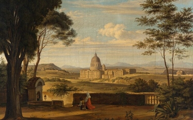 St. Peter’s Basilica and the Castel Sant’Angelo seen from the Villa Pamfili in Rome