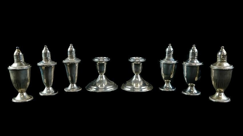 Sterling Candlesticks, Salt and Pepper Shakers