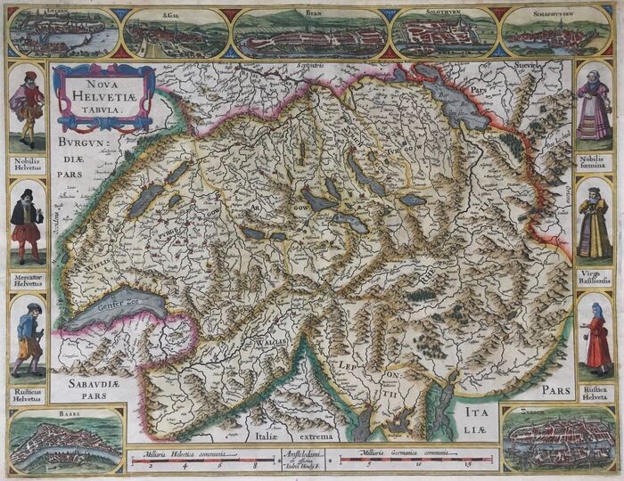 Switzerland, Zwitserland; Jodocus Hondius, naar Mercator - Nova Helvetia Tabula -ca. 1617 - 1601-1620