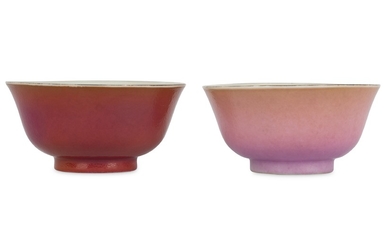 TWO CHINESE FAMILLE ROSE MONOCHROME BOWLS.