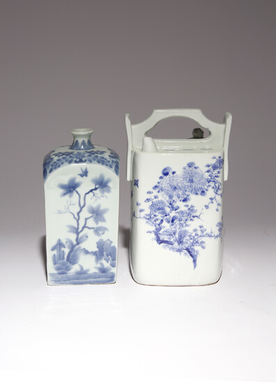 TWO JAPANESE BLUE AND WHITE BOTTLES