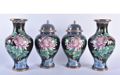 TWO PAIRS OF CHINESE REPUBLICAN PERIOD CLOISONNE ENAMEL VASE...